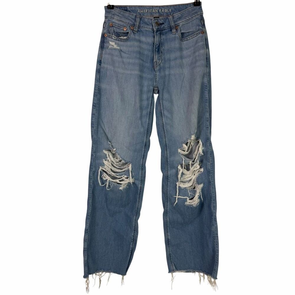 AE Womens 000 Stretch Low Rise Baggy Wide Leg Jean